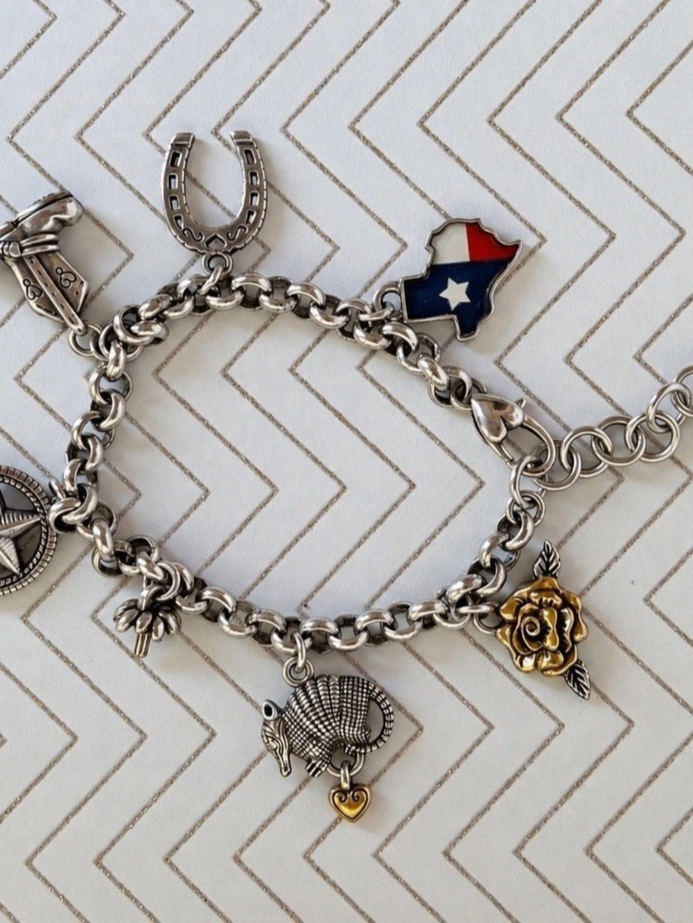 Brighton Texas Charm Bracelet Silver & Gold Tone Western